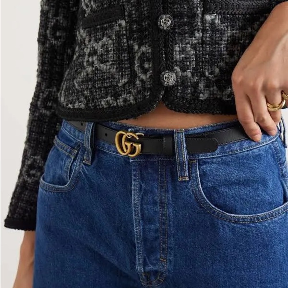 Gucci Marmont Thin Belt Black & Gold - Picture 6 of 10